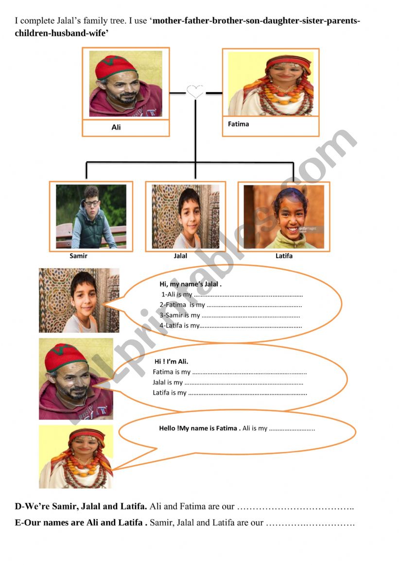 A worksheet to introduce or review family members