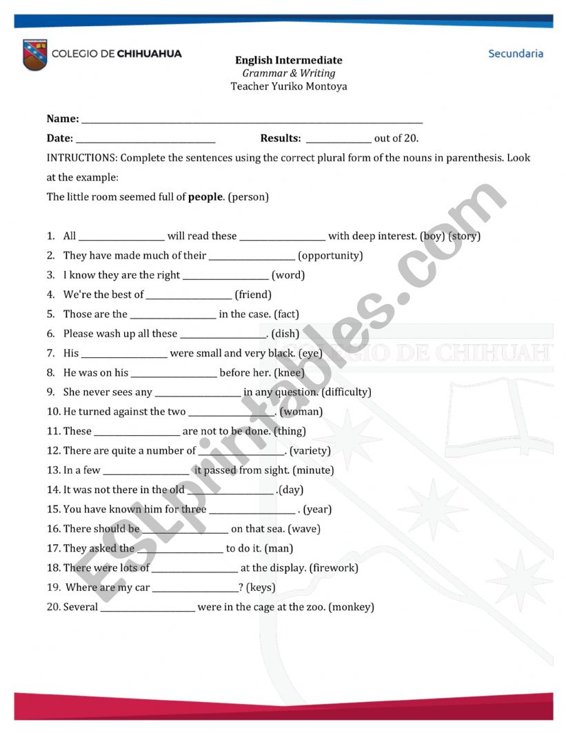 Purals worksheet