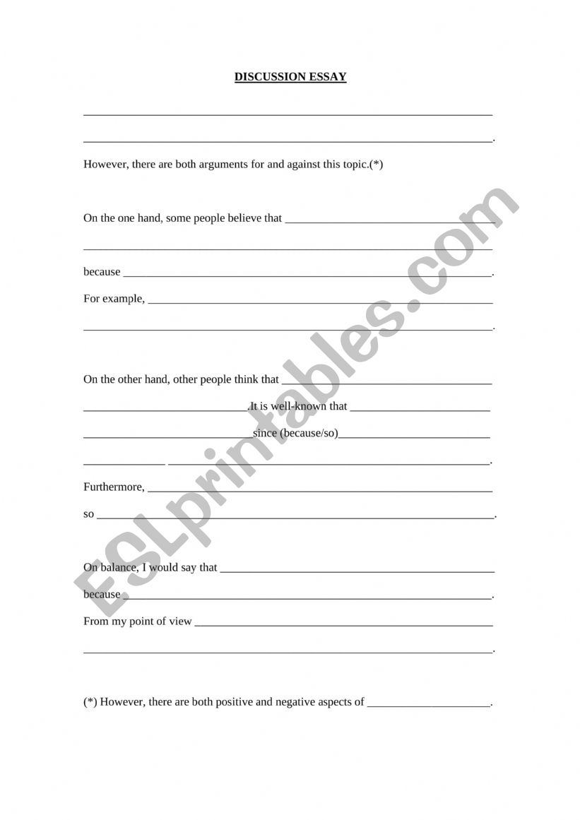 discussion essay worksheet