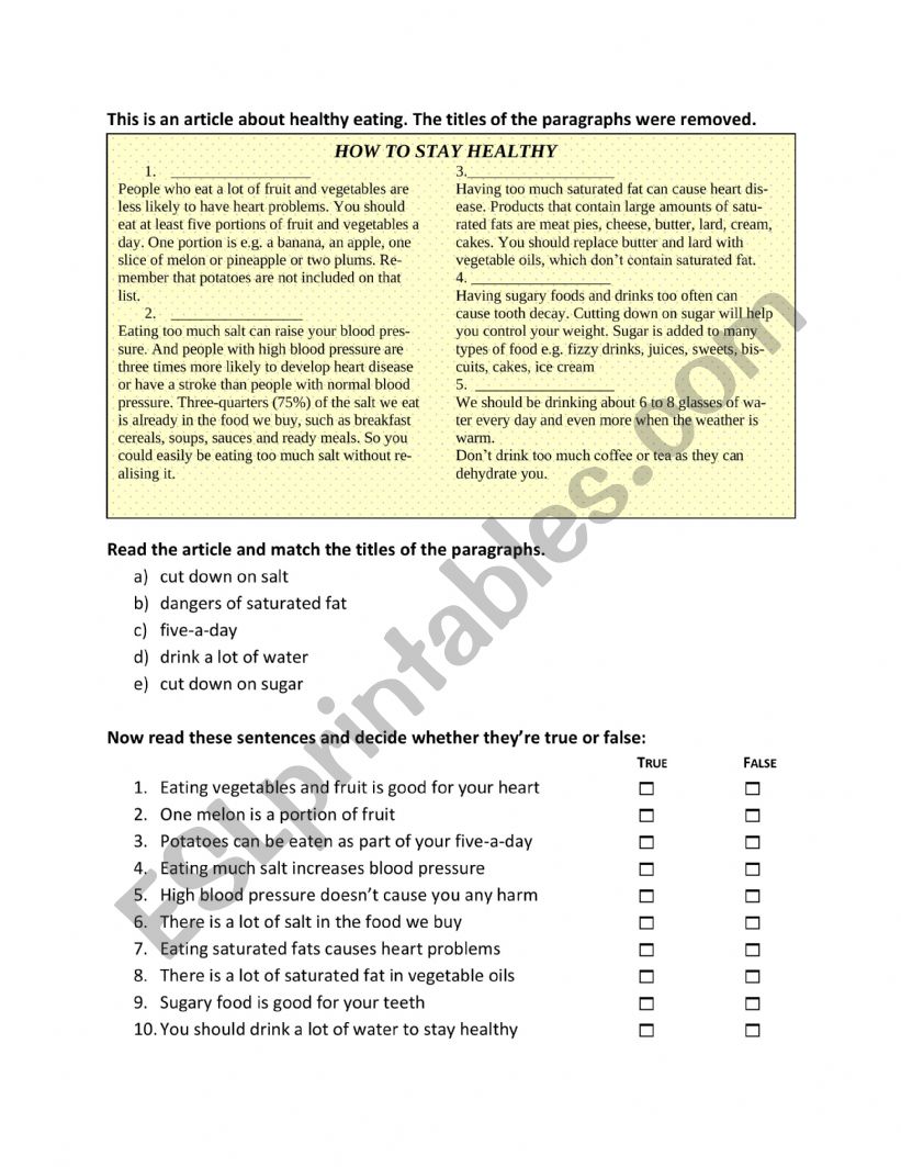 Eating Healthy worksheet