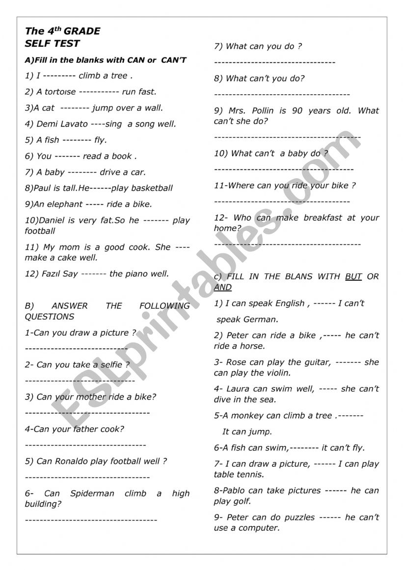 CAN / CAN�T and POSSESSIVE ADJECTIVES