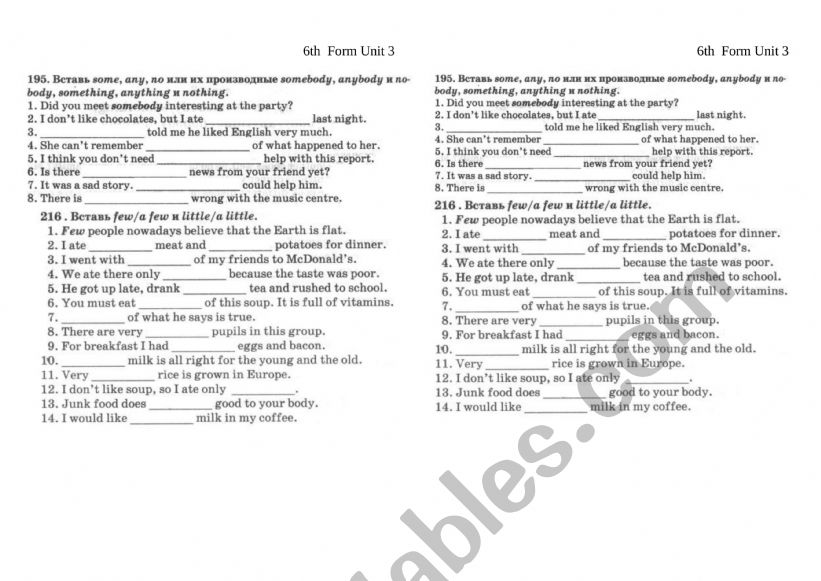 Somebody / anybody worksheet