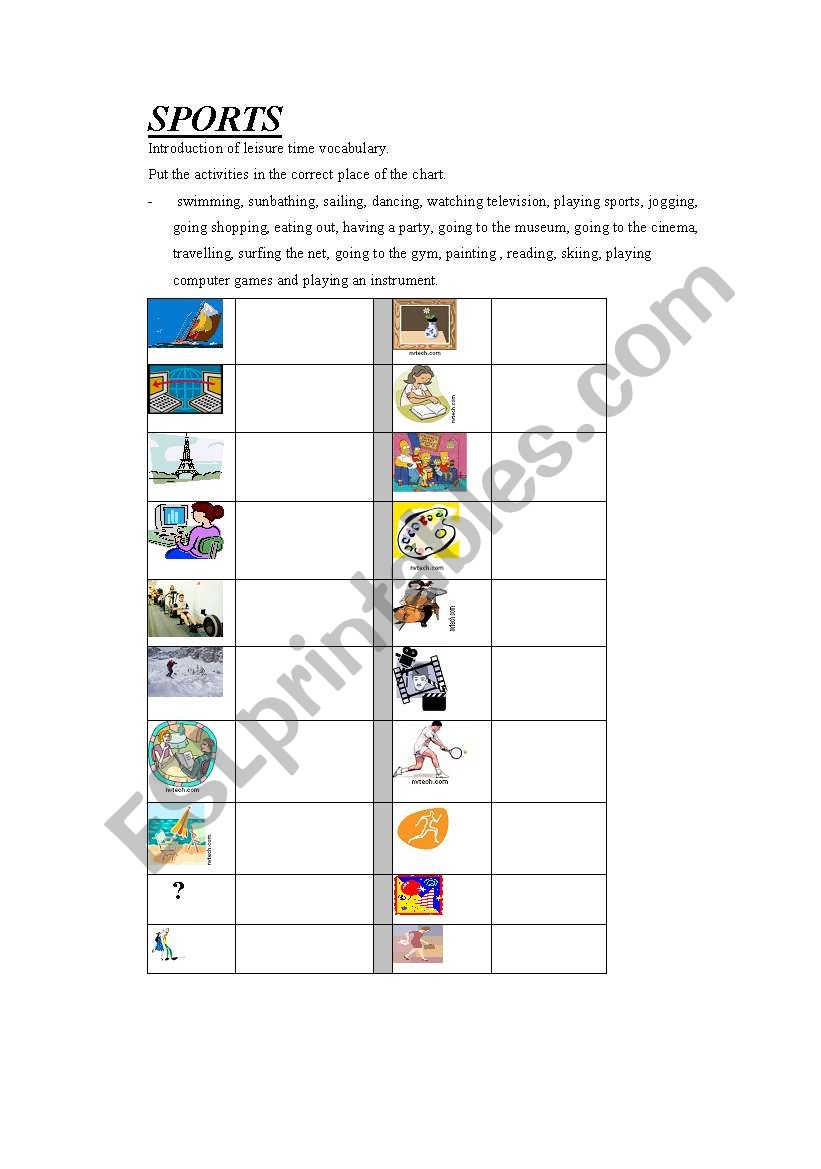 Sports and leisure time worksheet
