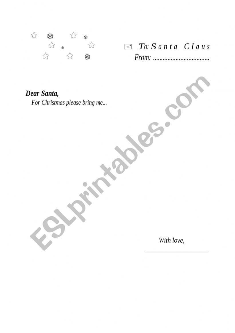 Letter To Santa Claus Worksheet