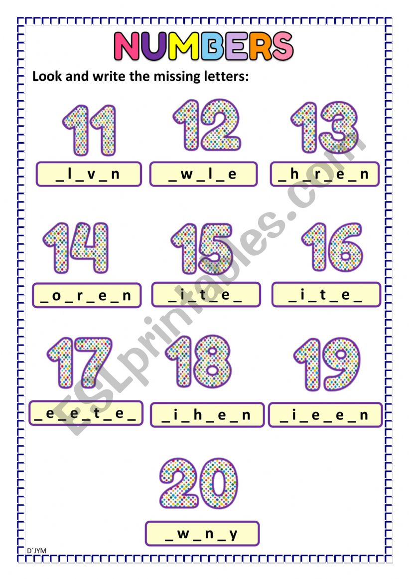 Numbers From 11 To 20 ESL Worksheet By DJYM