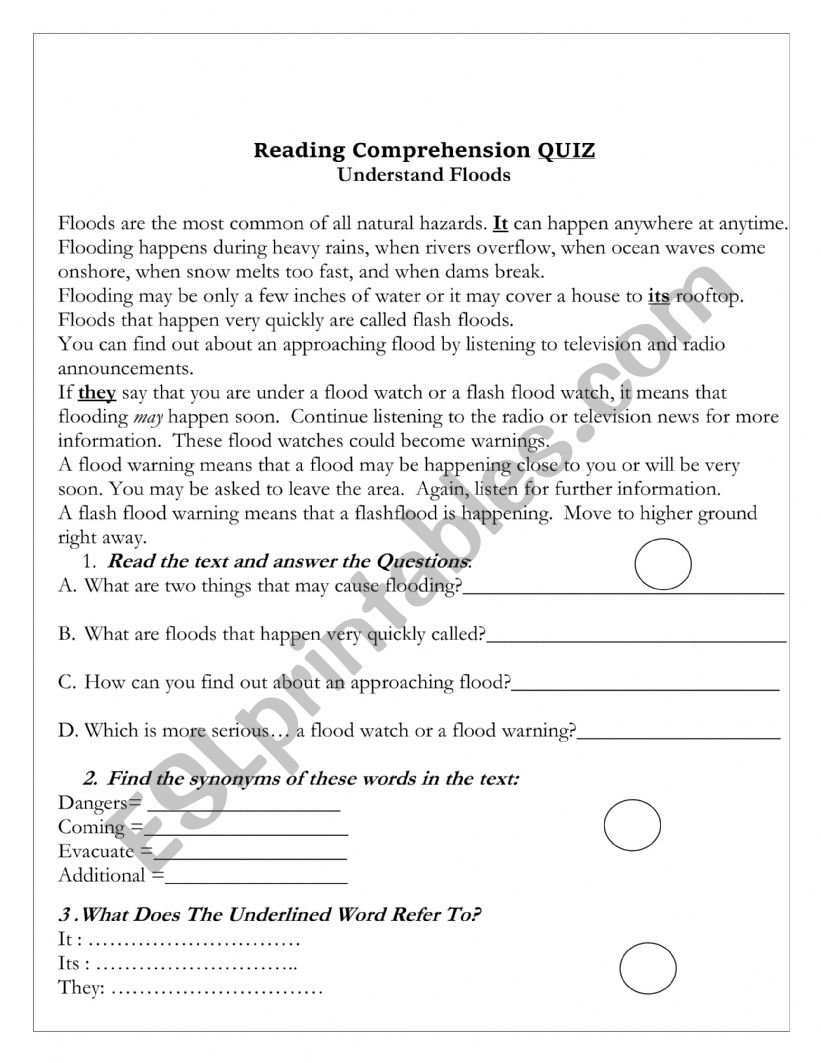 floods worksheet