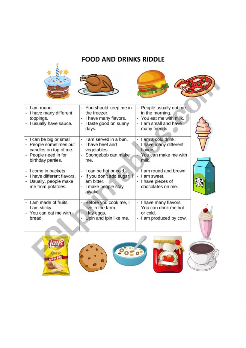 Food and Drinks Riddle worksheet