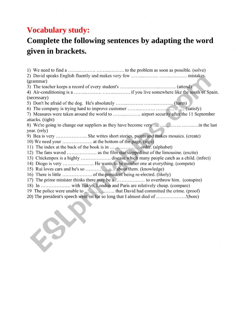 Vocabulary study worksheet worksheet