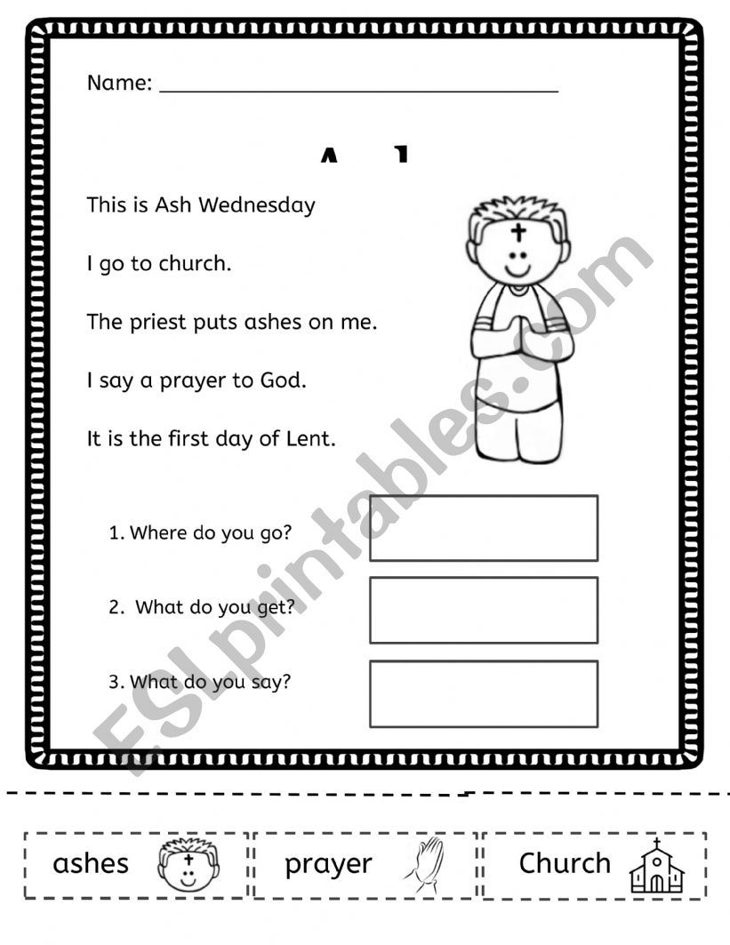 Ash Wednesday worksheet