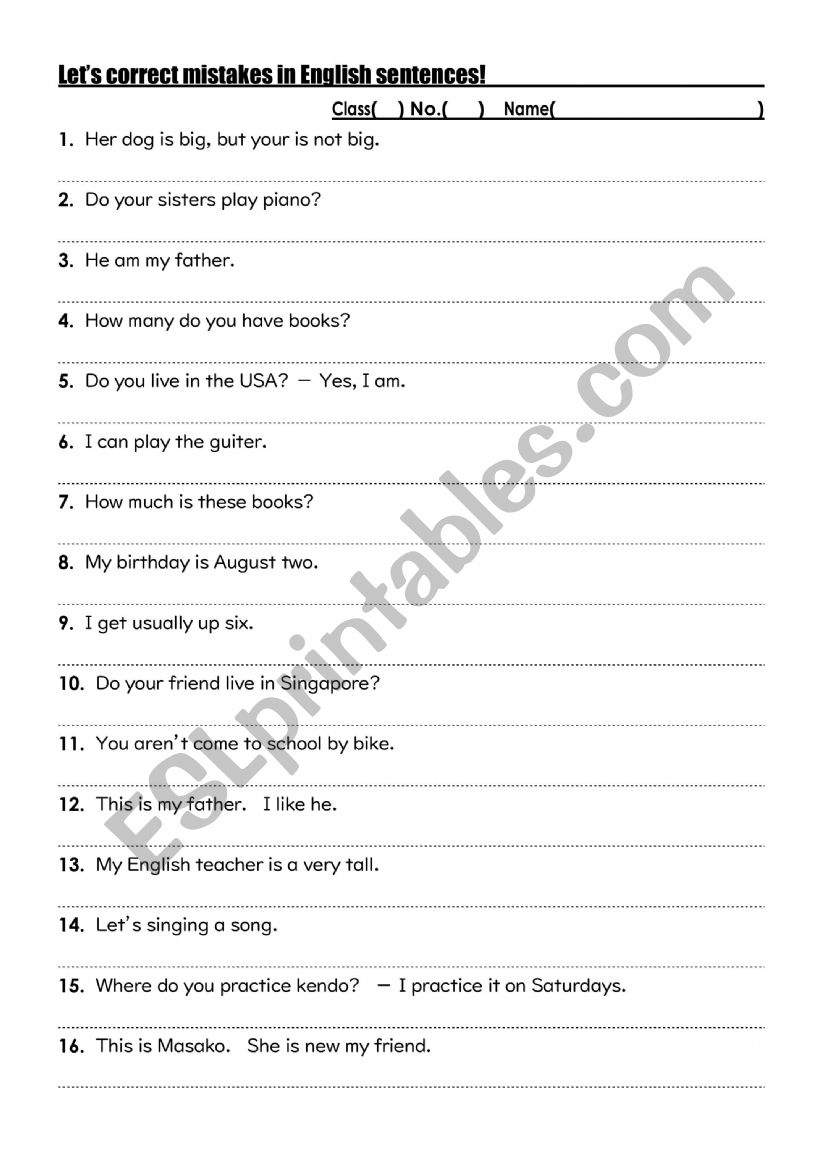 Let�s correct mistakes! worksheet