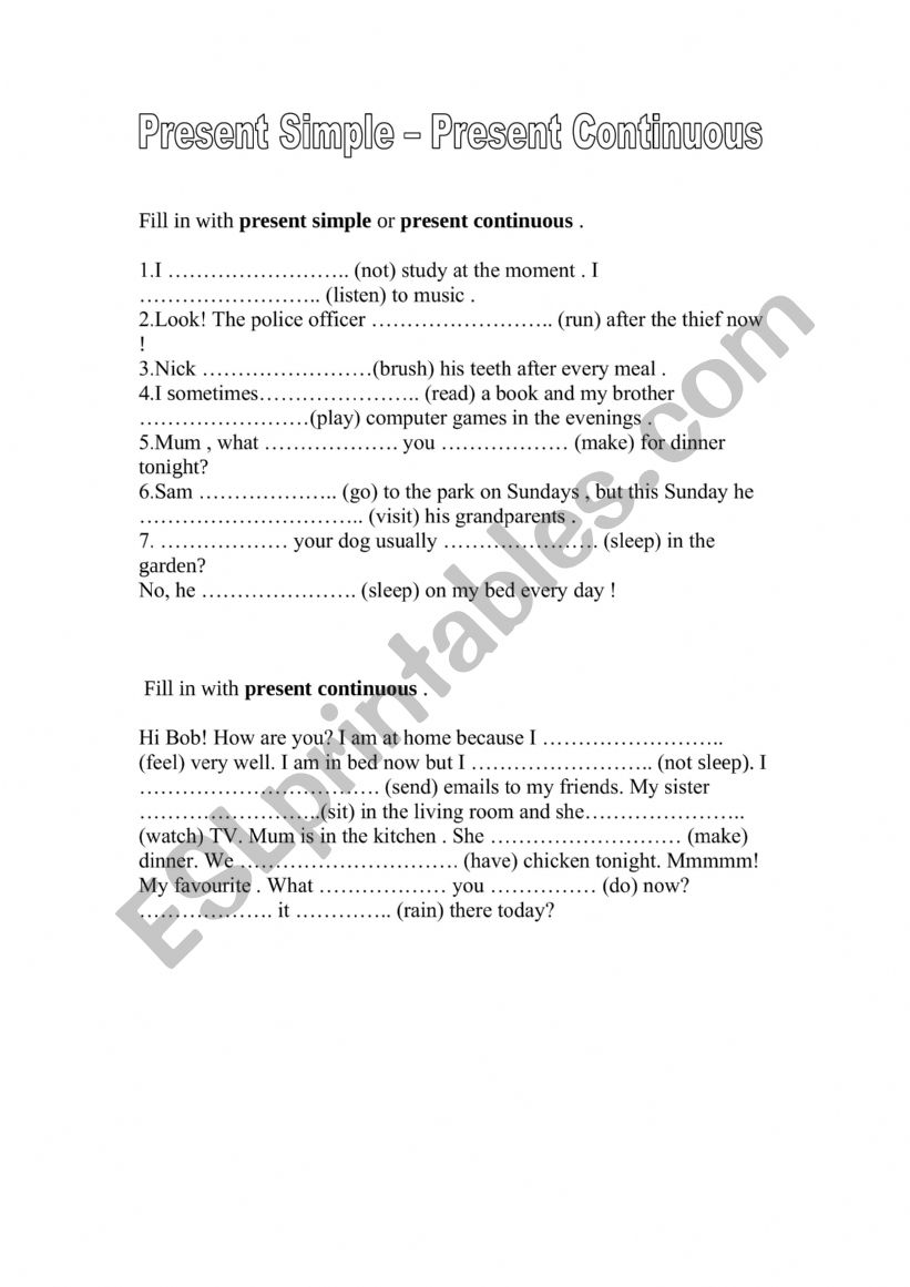 PRESENT SIMPLE & CONTINUOUS worksheet