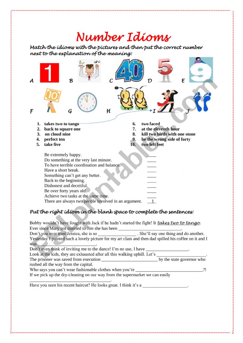 Number Idioms worksheet