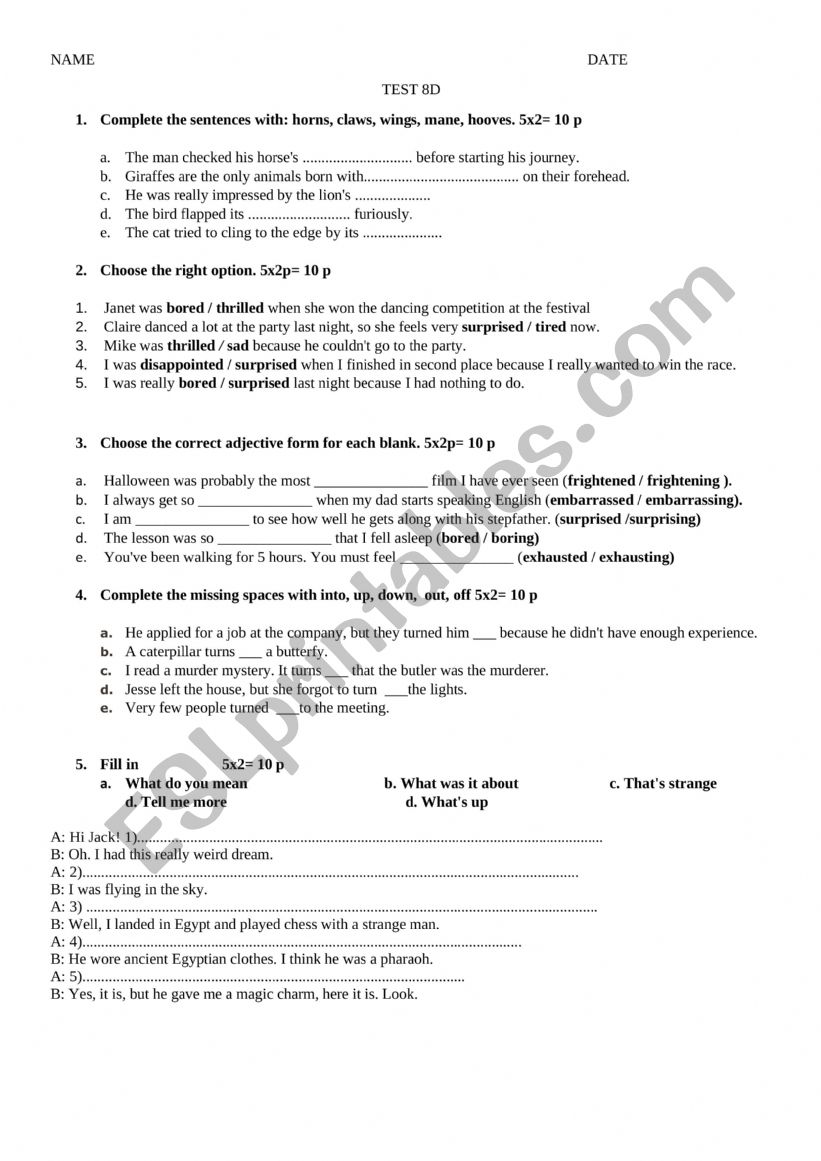 TEST  worksheet