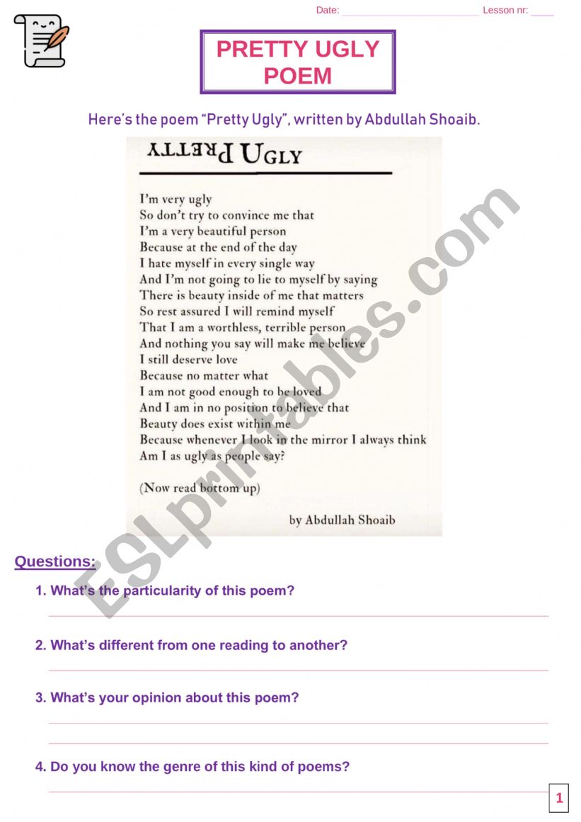 Reverse Poetry - Pretty Ugly Poem