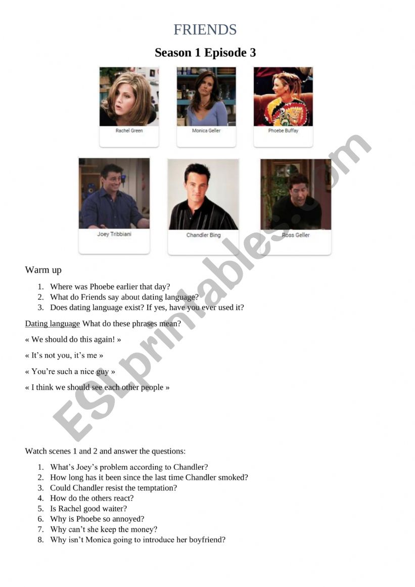 Friends season 1 episode 3 worksheet