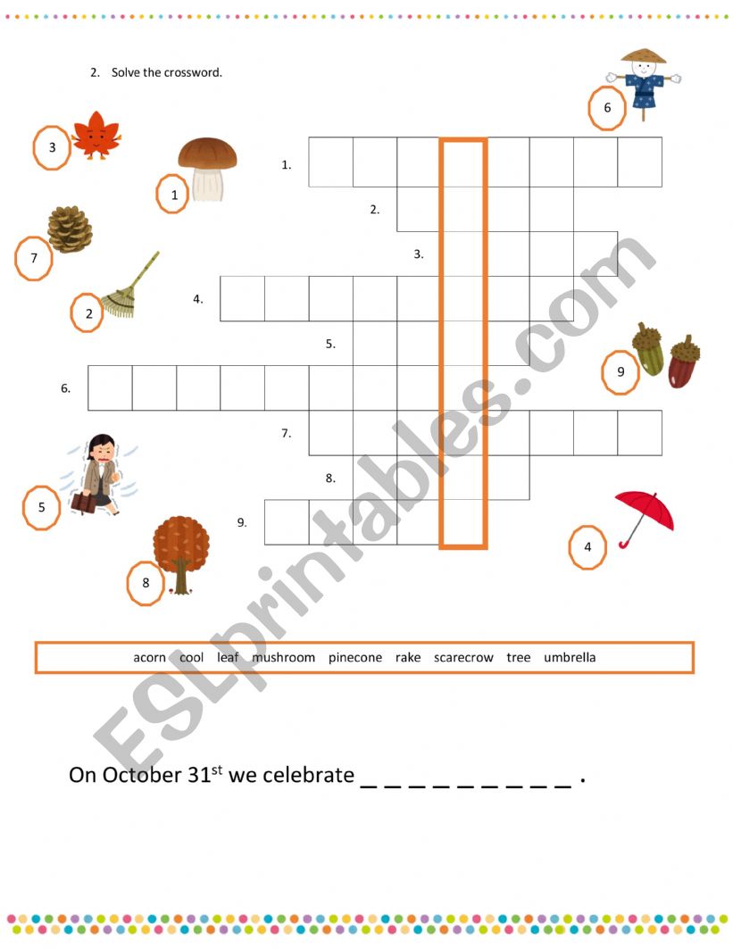 Autumn - vocabulary and crossword