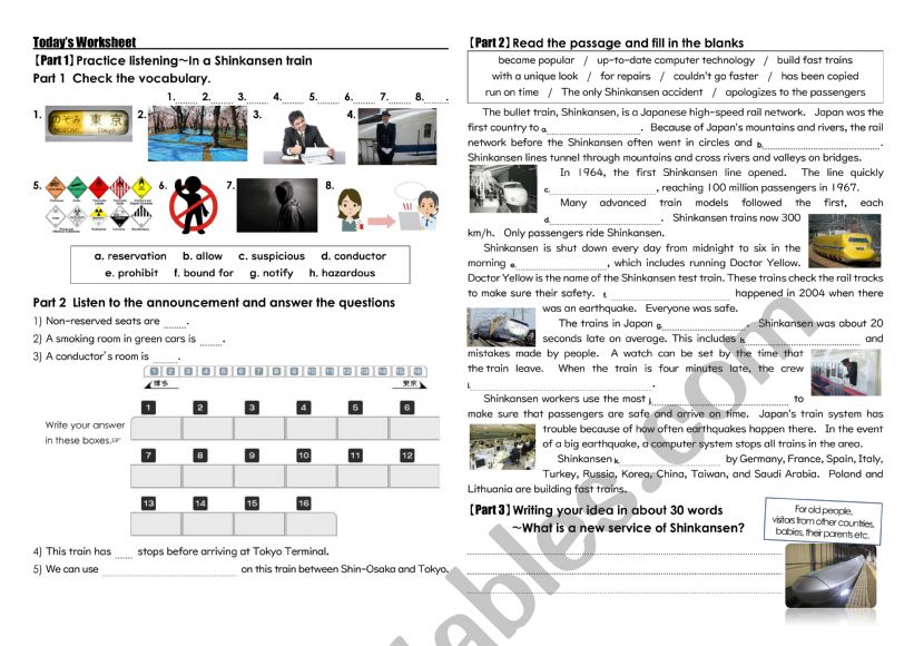 Shinkansen Worksheet worksheet