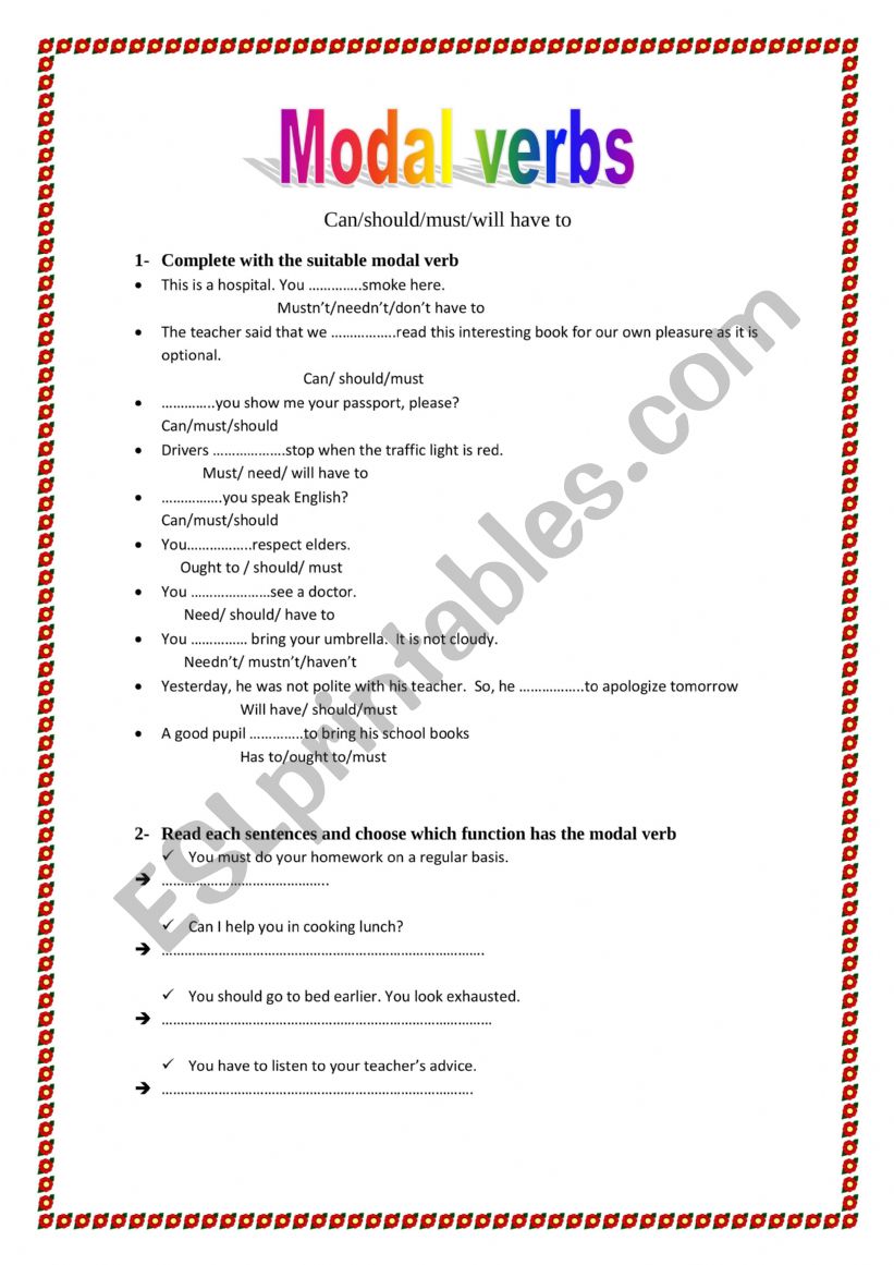 Modal Verbs Esl Worksheet By Chabir 