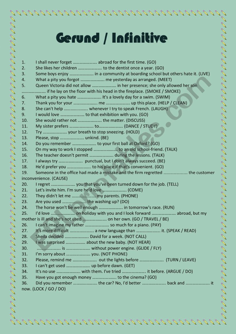 Gerunds / Infinitives worksheet