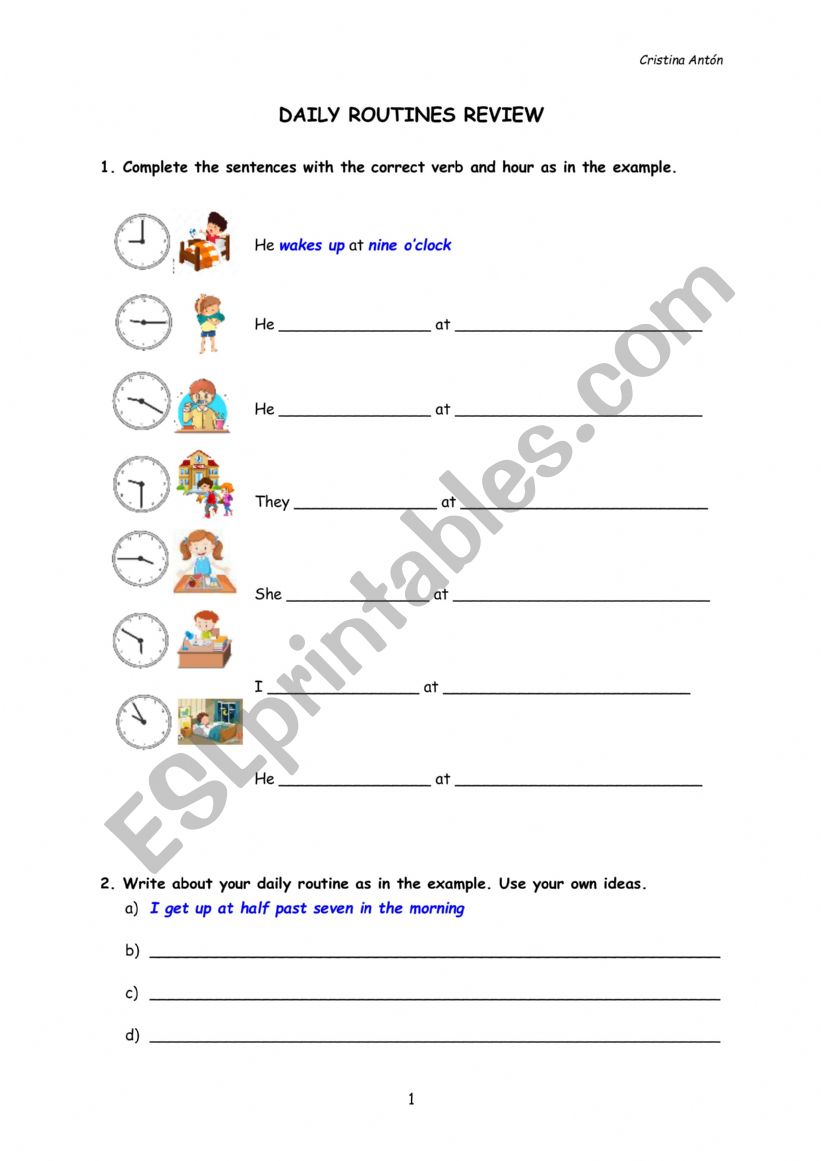 Daily Routines Review (1) worksheet