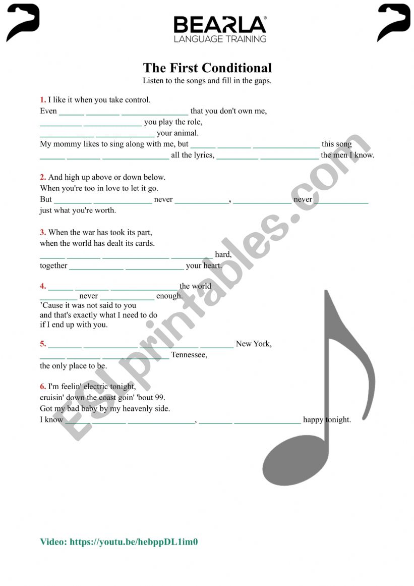 future will in songs worksheet