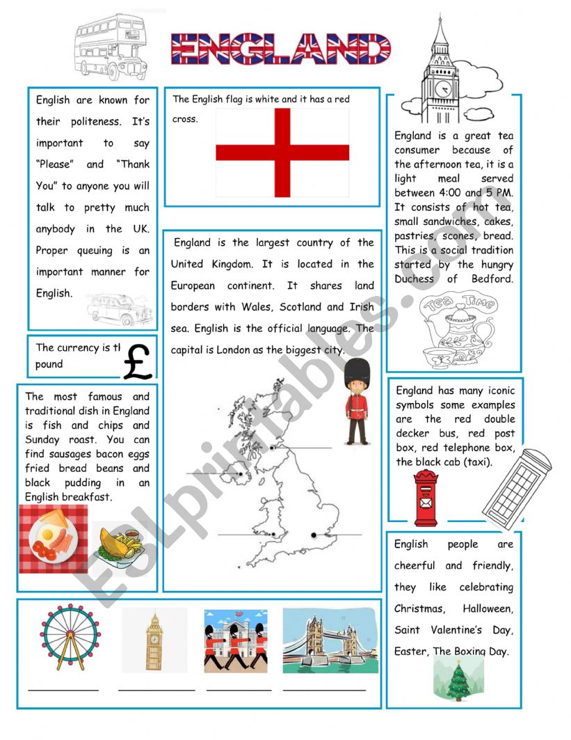 England reading worksheet