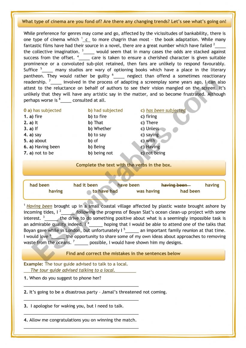 Verb tense review worksheet