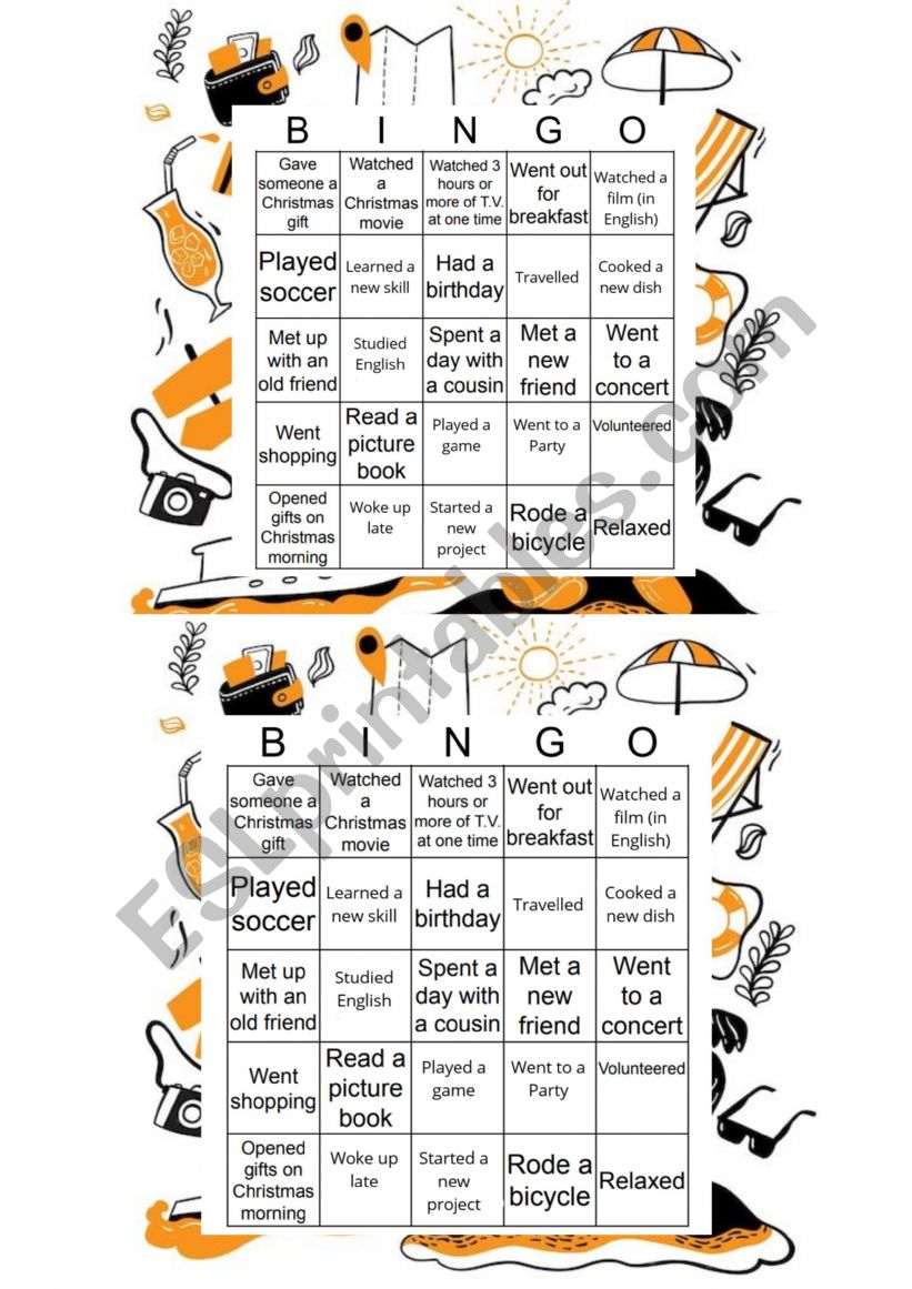 Holidays Bingo worksheet