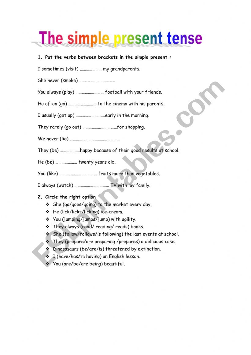 The simple present tense - ESL worksheet by Chabir