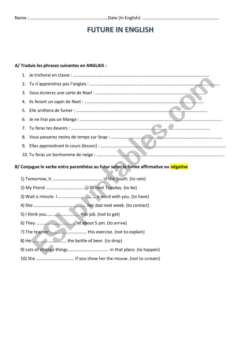 THE SIMPLE FUTURE TENSE worksheet