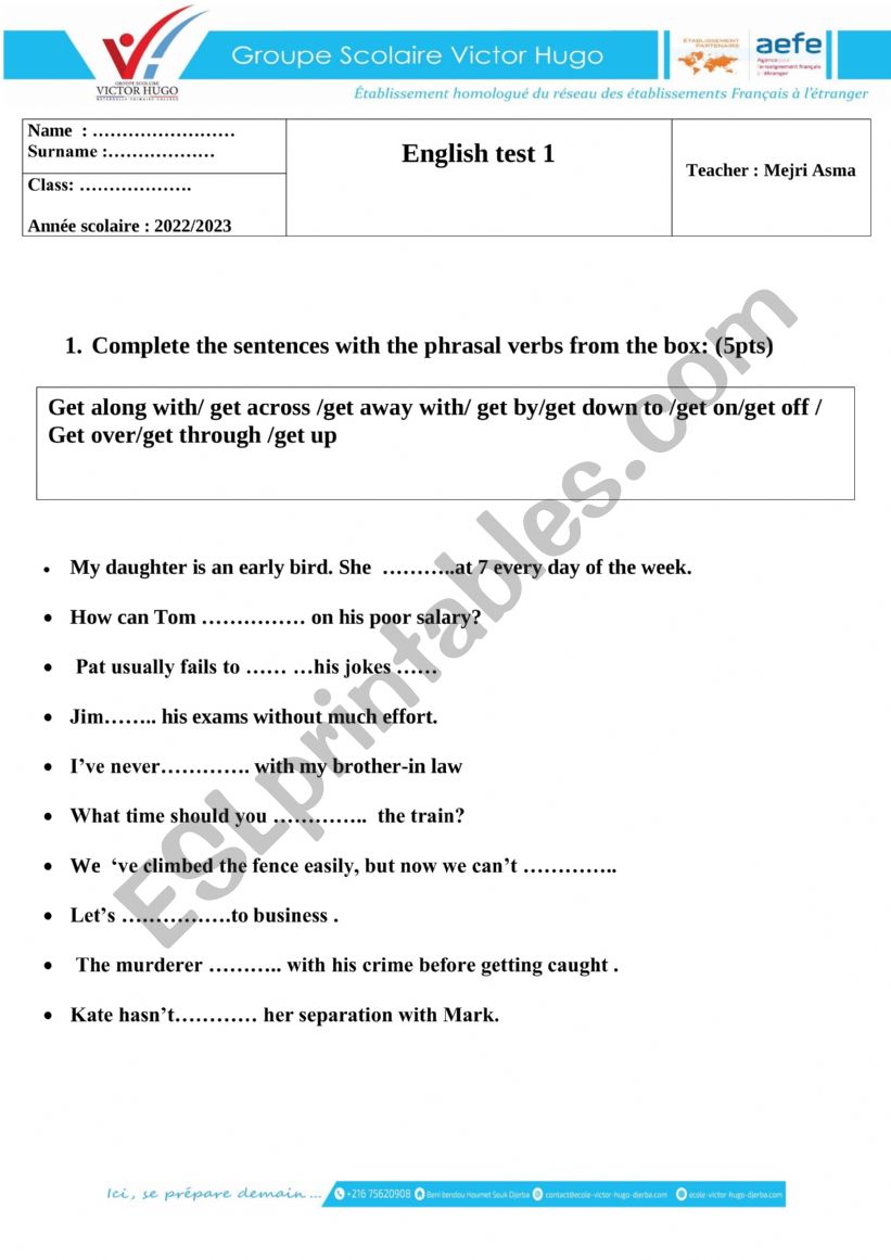 phrasal verbs  worksheet