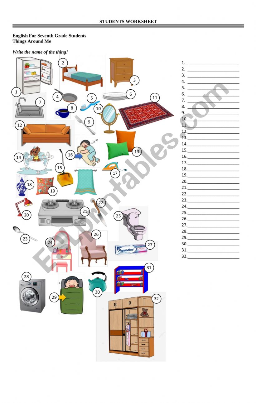 Students Worksheet - Things Around Us