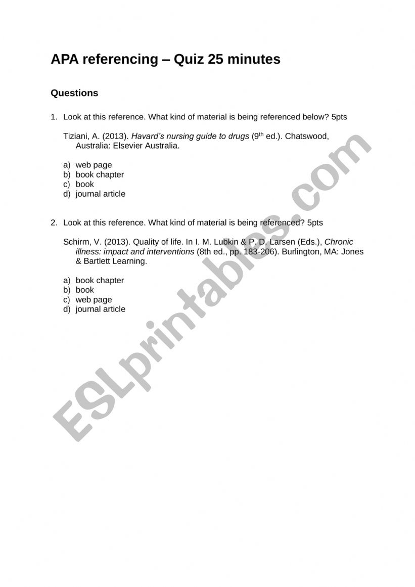APA Quiz worksheet