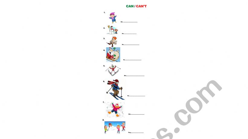 Winter activities CAN/CAN�T worksheet