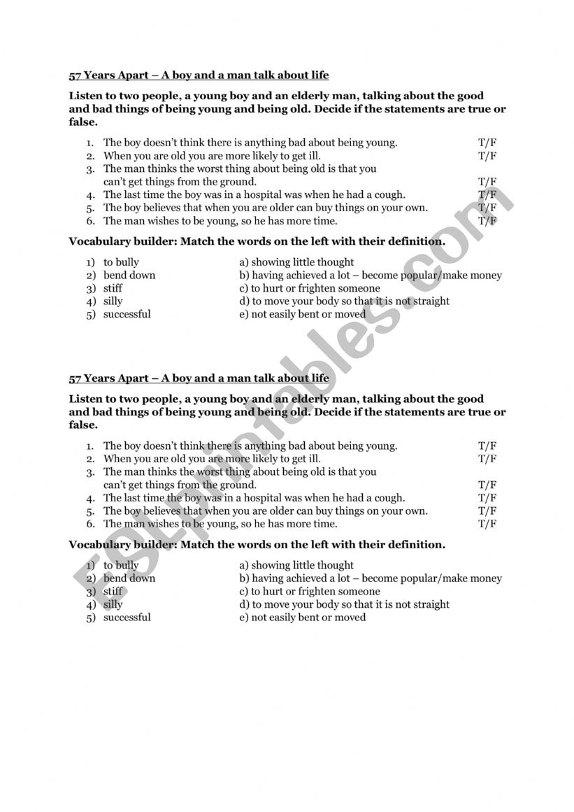 57 Years Apart - listening comprehension exercise