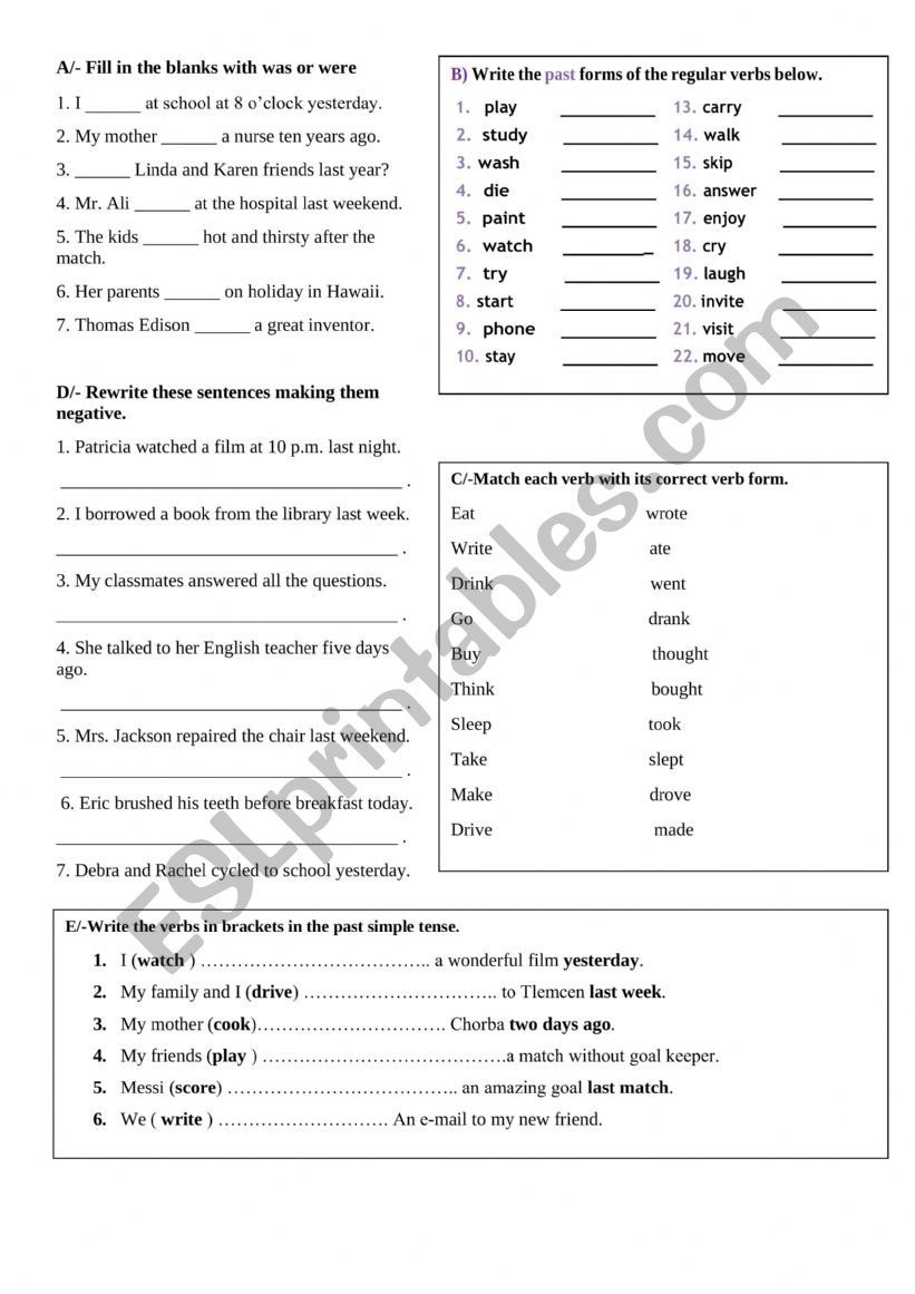 Past simple tense worksheet