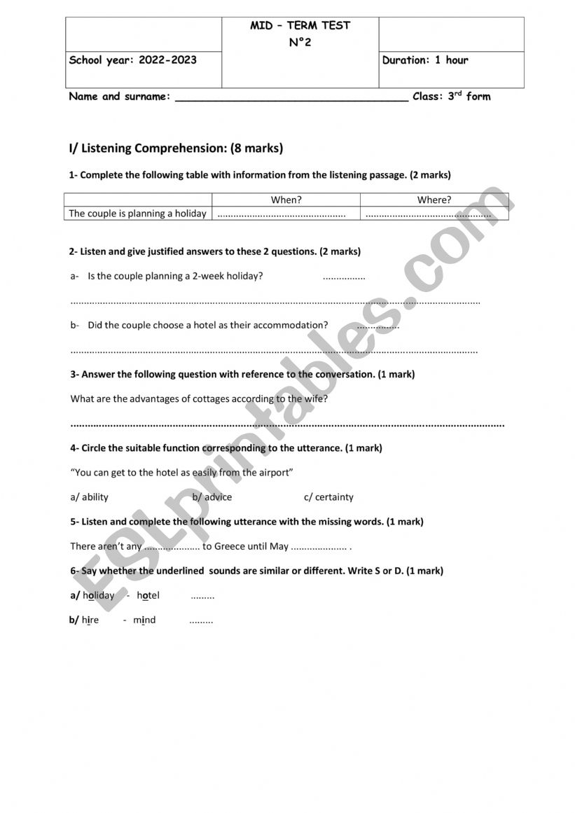 3rd-form-mid-term-test-2-esl-worksheet-by-walidich