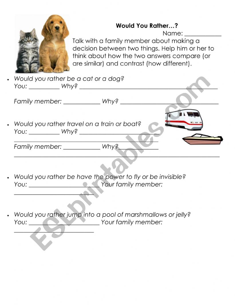 Would You Rather? worksheet