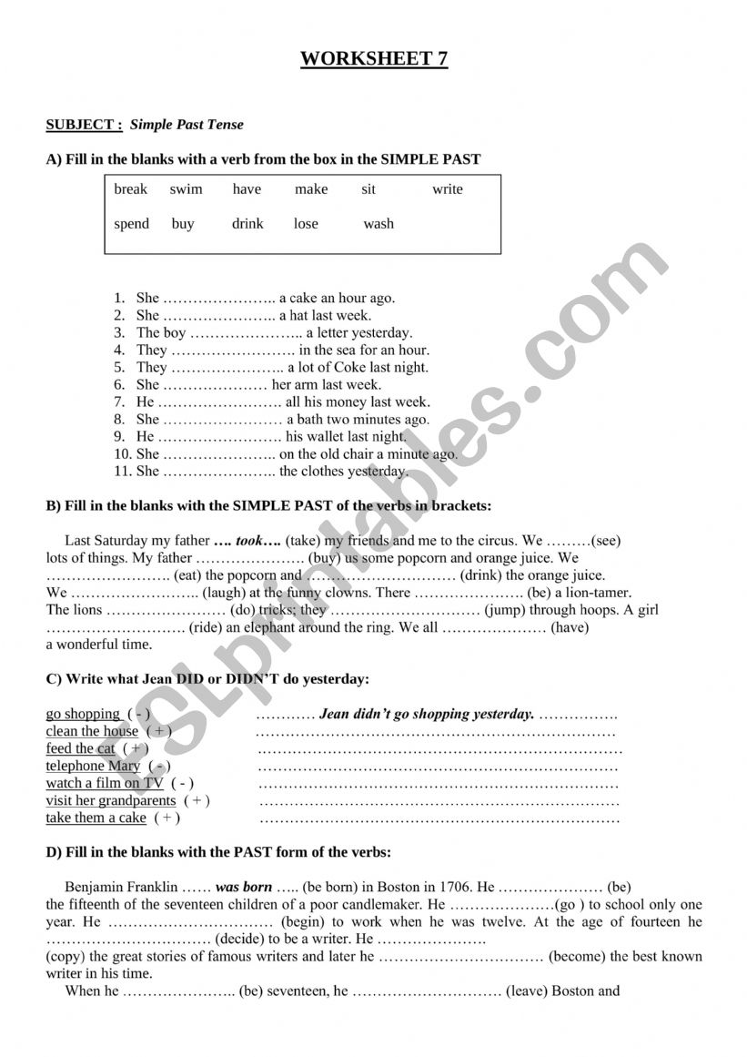 simlple past worksheet