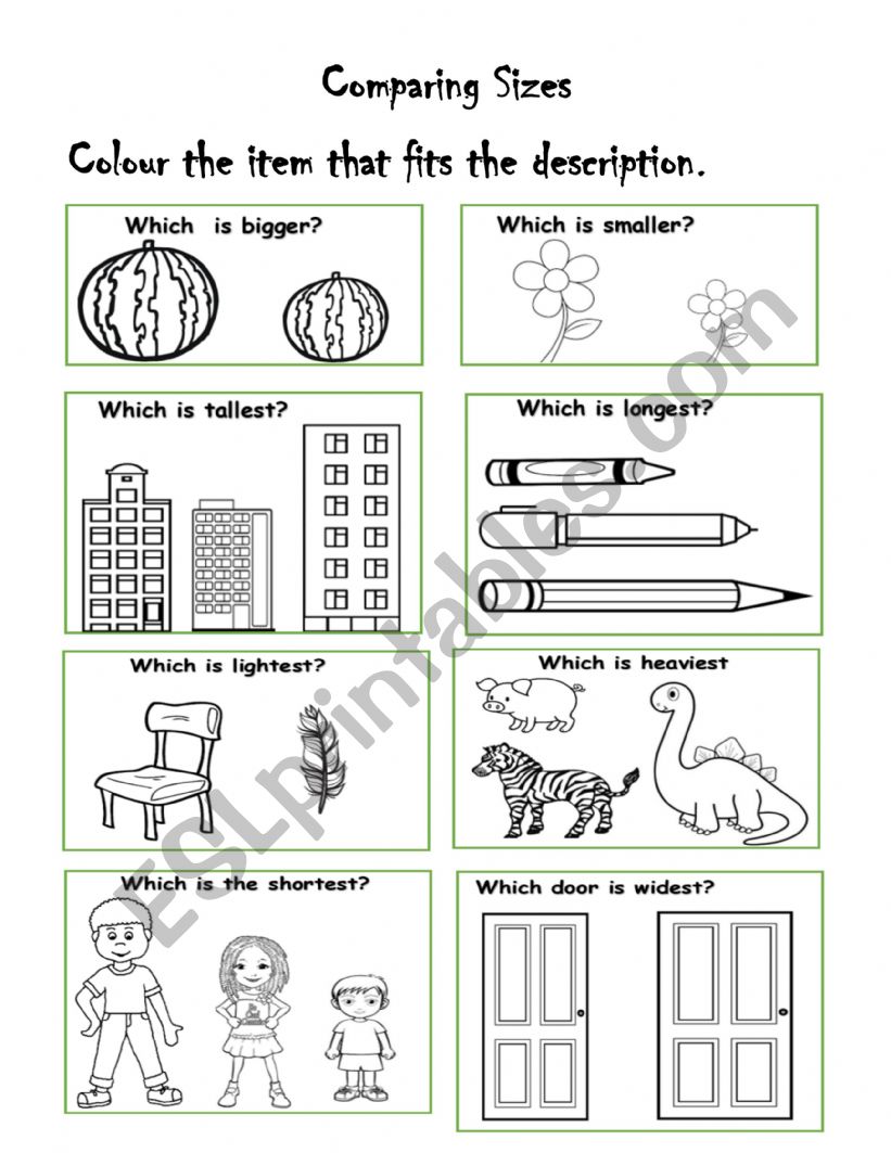 comparing sizes worksheet