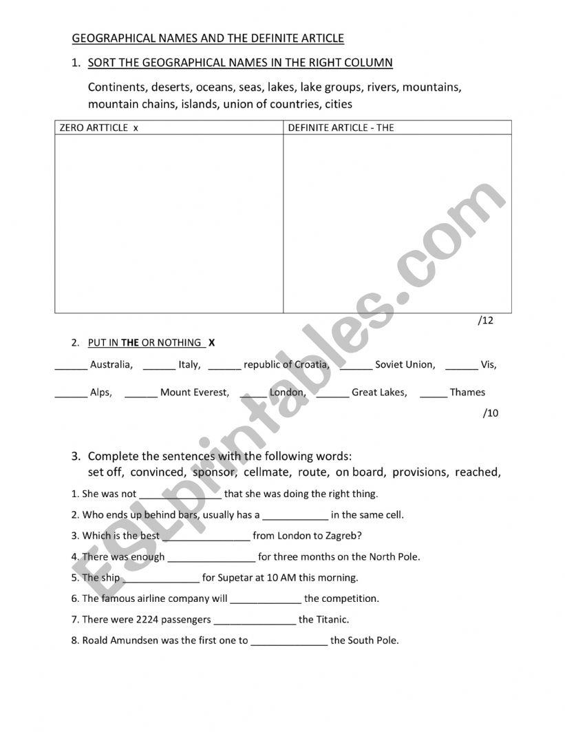 Definite article and geographical names exercise