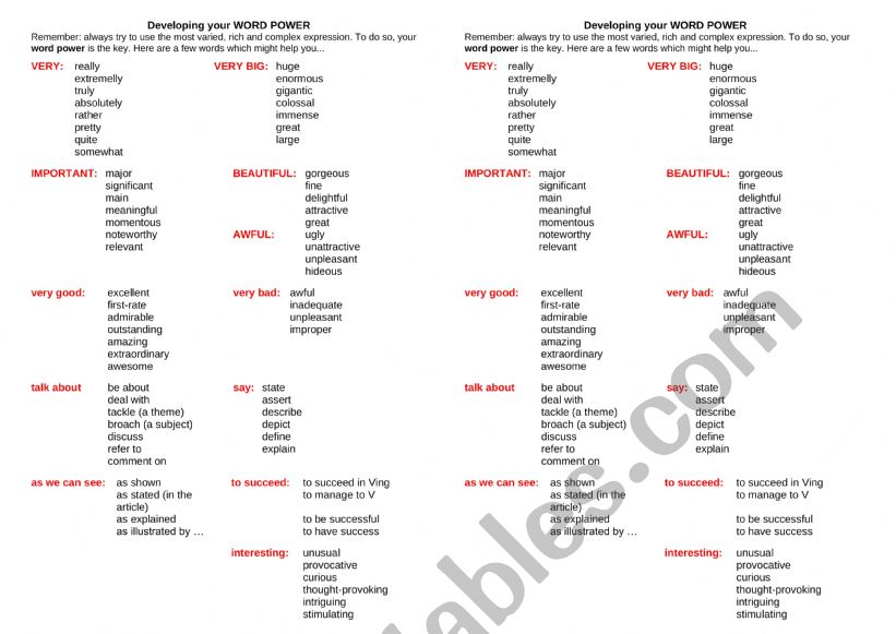 Develop your word power worksheet