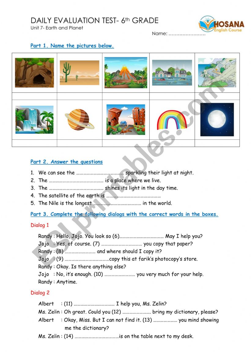 Earth and Planet worksheet