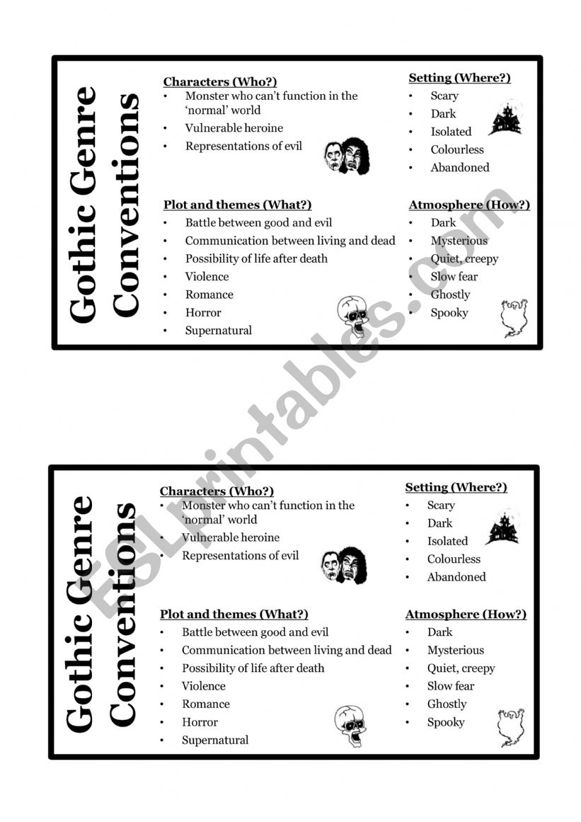 Gothic genre conventions worksheet