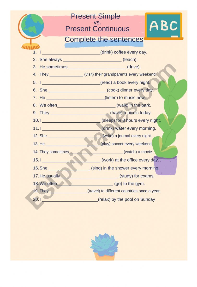 Present Simple vs. Present continuous (positive sentences)