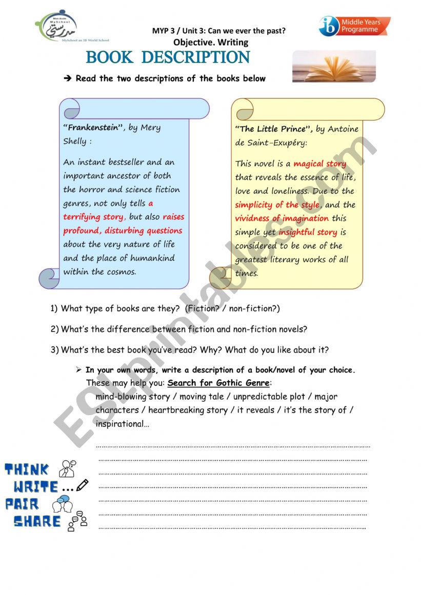 reading into writing worksheet