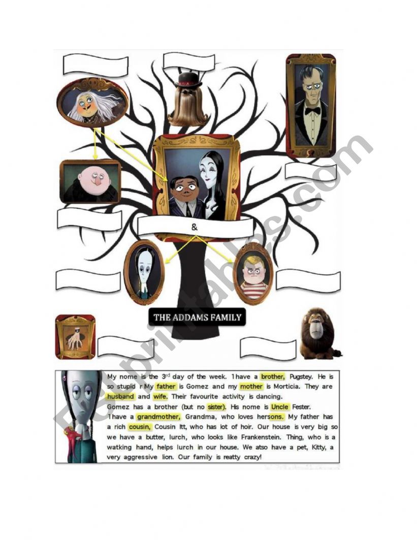 Adams Family Tree  worksheet