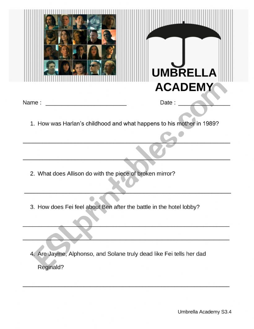 Umbrella Academy S3 E4 worksheet