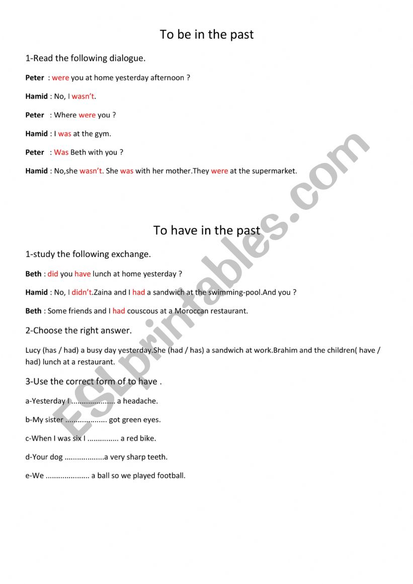 TO BE AND TO HAVE CONTEXT worksheet