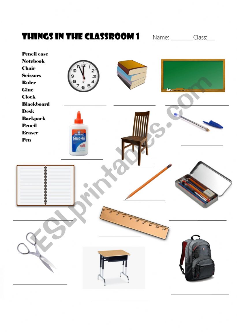 CLASSROOM OBJECTS worksheet